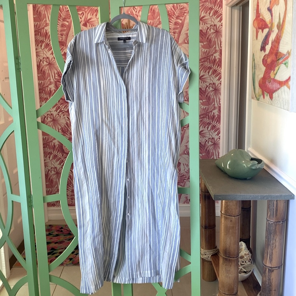 Lafayette 148 silk cotton blend stripe shirt dress